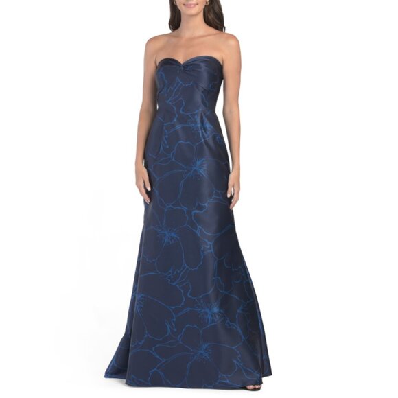 RENE BY RENE RUIZ Navy Strapless Jacquard Mermaid Gown - Picture 1 of 2